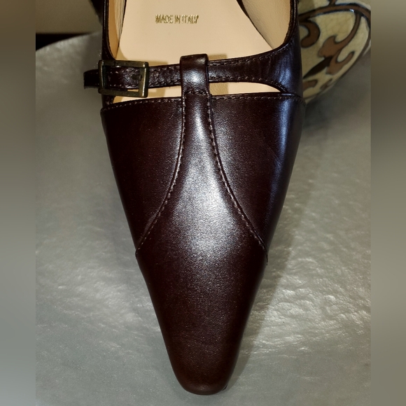 ✨️EUC✨️Amalfi Brown Leather Slingback Kitten Heels, Size 5 1/2M - Picture 4 of 8